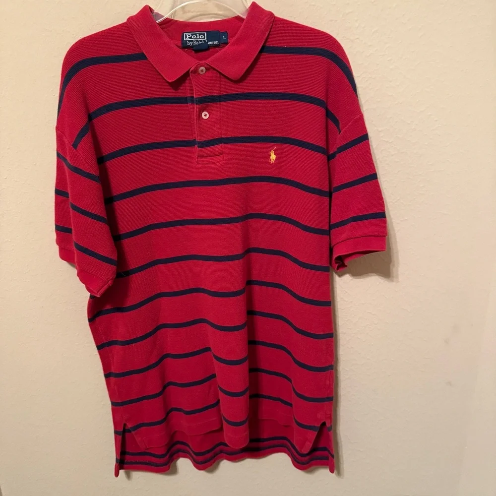 Polo Ralph Lauren Golf Short Sleeve Polo Shirt Striped Red/Blue Size Mens Large - Picture 1 of 5